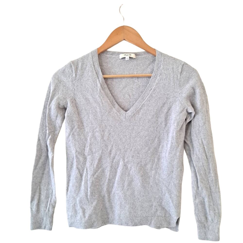 Madewell Women's Gray 100% Merino Wool Cropped V-Neck Sweater - Size Small
